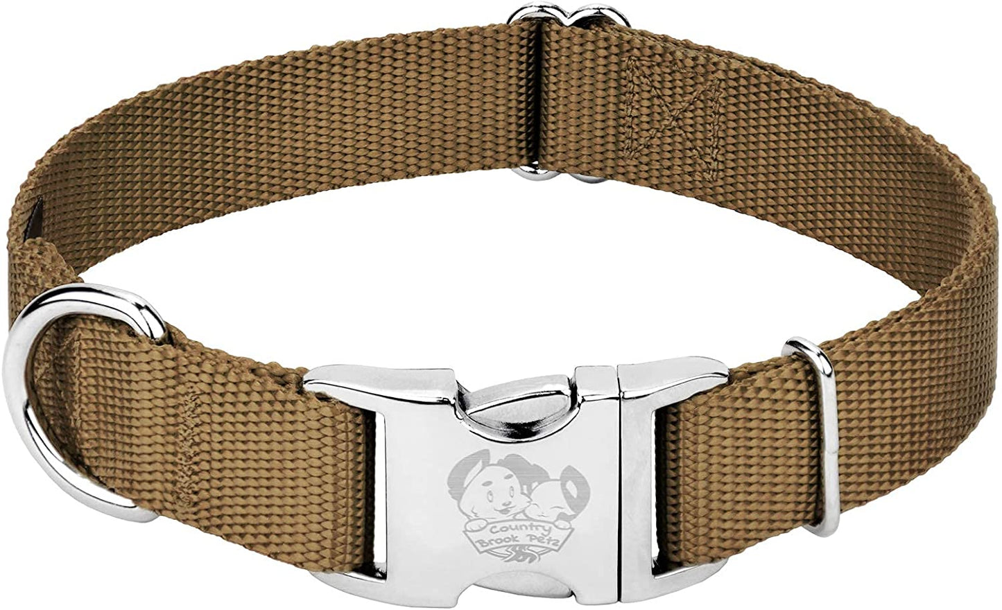 Premium nylon pet collar with metal buckle, Coyote Tan