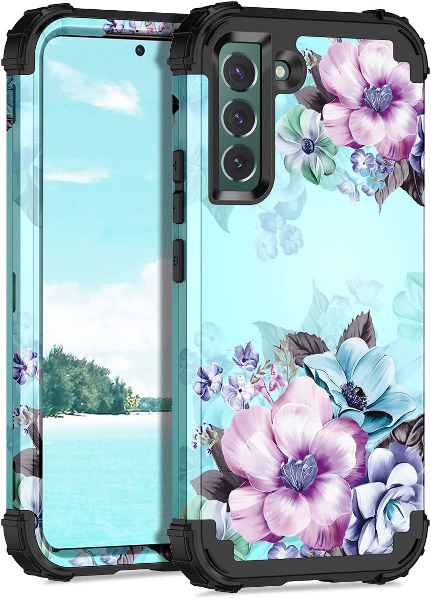 Case, three-layer flower design, shock resistant, Blue Flower