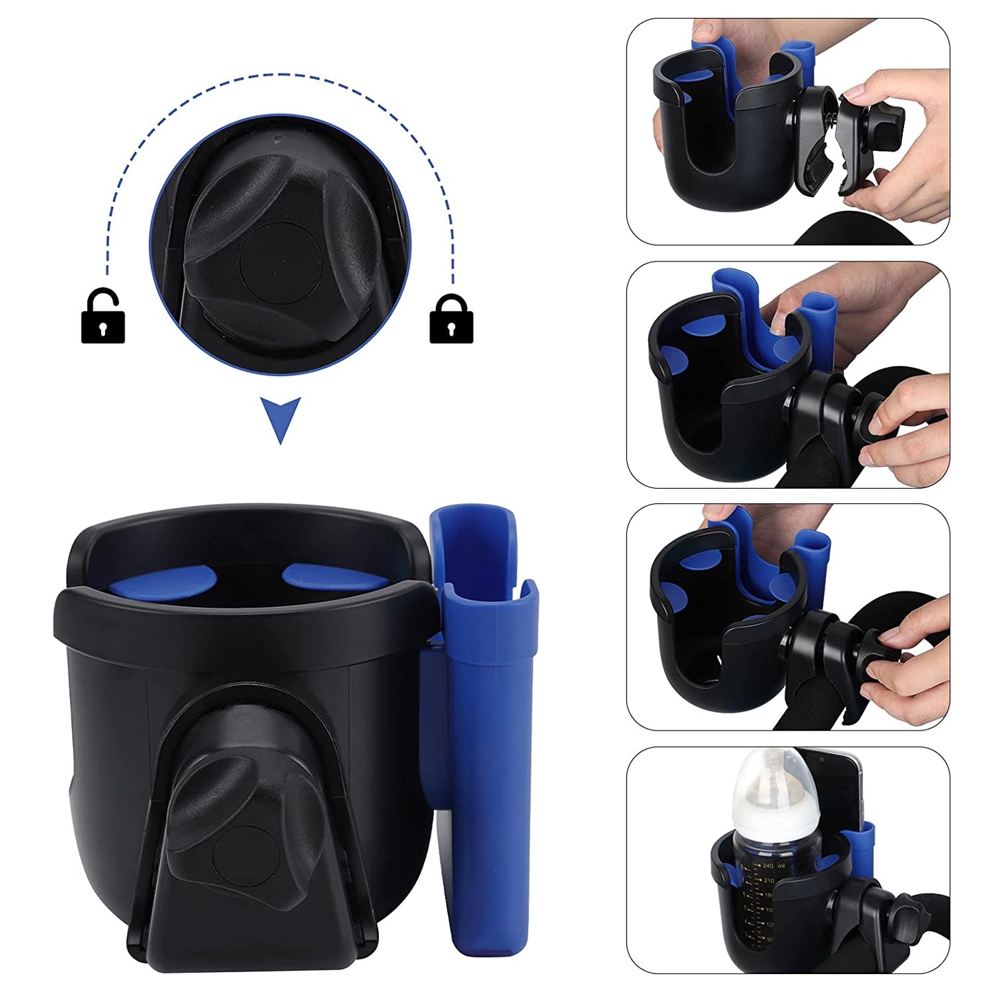 Motorcycle cup holder with phone holder/organizer, Blue