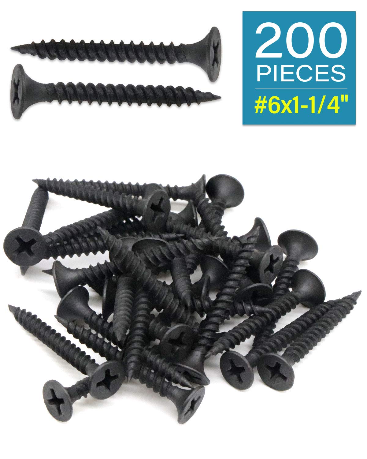 200 Pieces 6x1-1/4" Flat Head Drywall Screws Black Phosphate