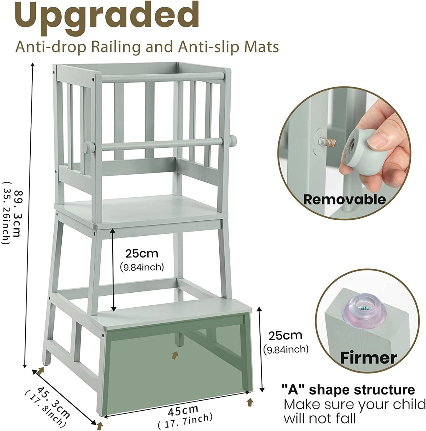 Kids Learning Tower Stool, 35 Inches, Gray