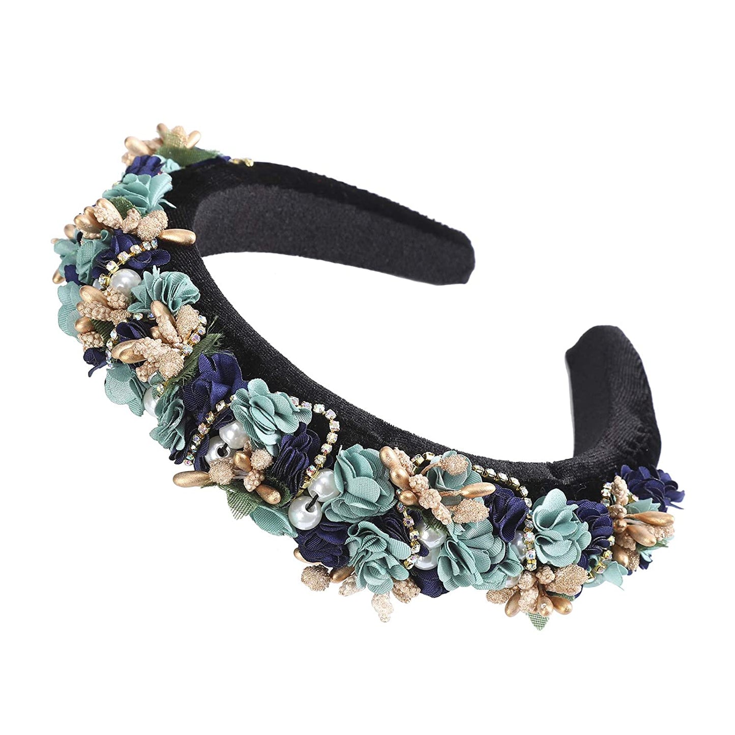 Bohemian baroque headband with rhinestones, velvet, (Flower #2)