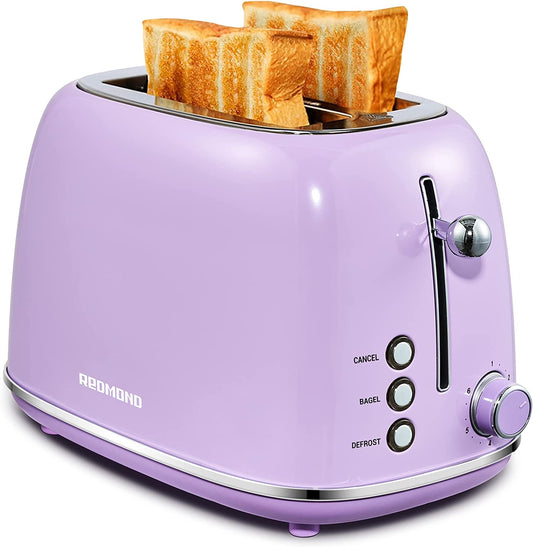 2 Slice Toaster Retro Stainless Steel Toaster with Bagel, purple