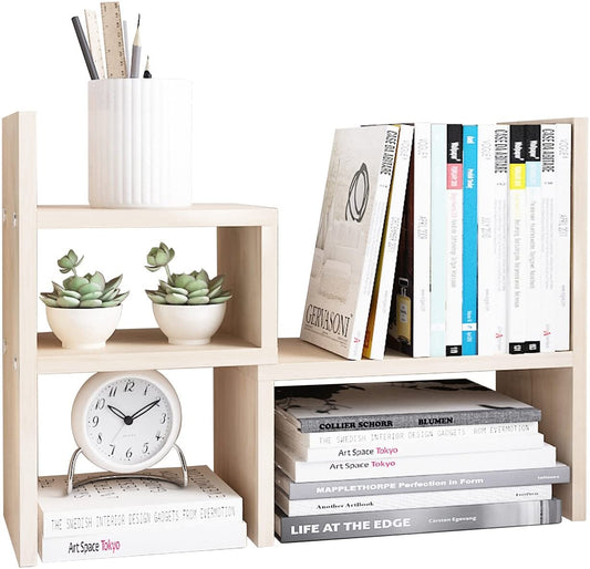 Adjustable wooden office display shelf, White Wood Tone