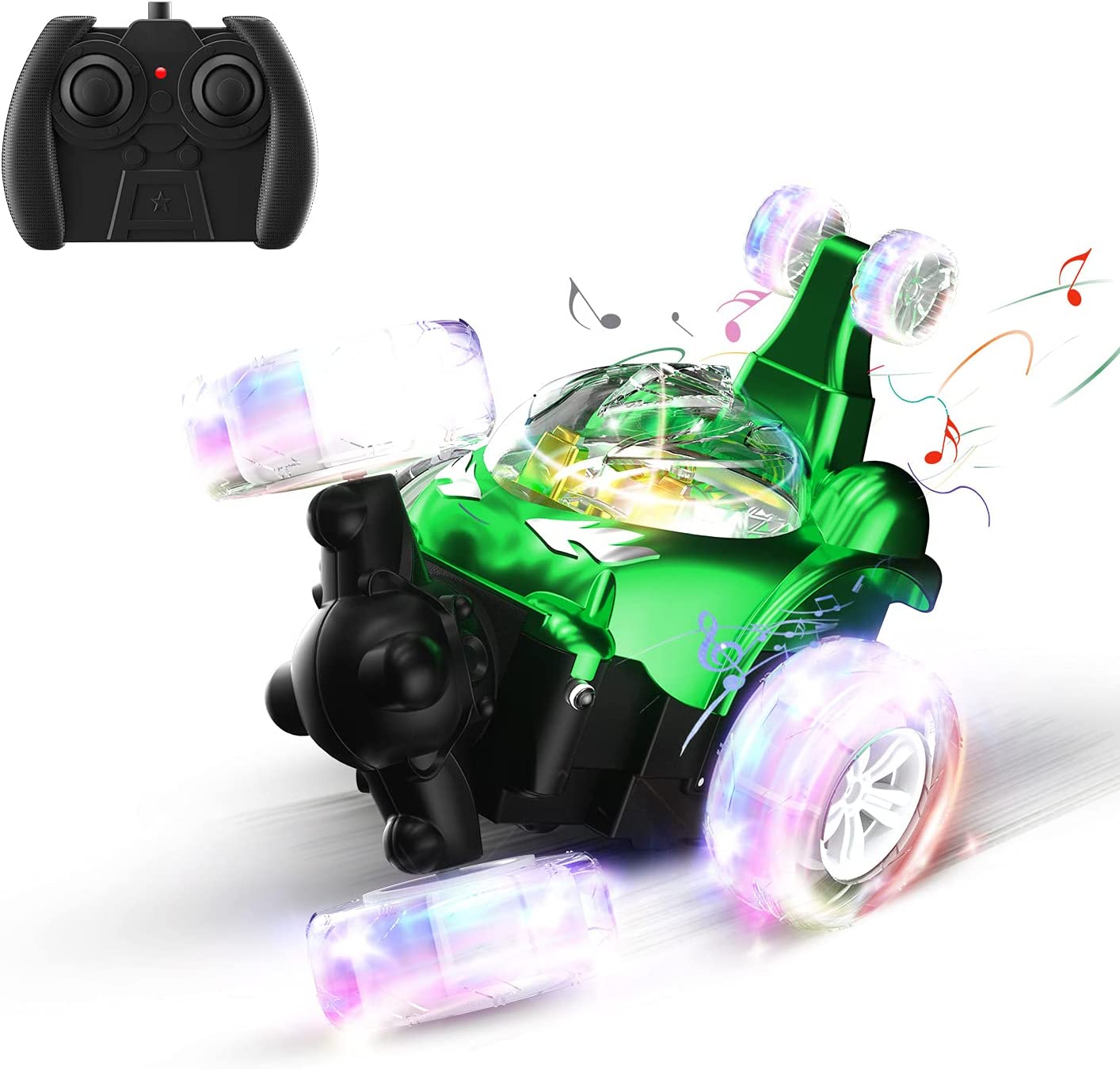 Rechargeable remote control car with lights and music, green