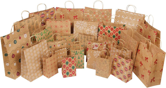 Assorted Sizes Christmas Gift Bags, 28 Pieces (7 Large, 7 Large, 7 Medium, 7 Small)