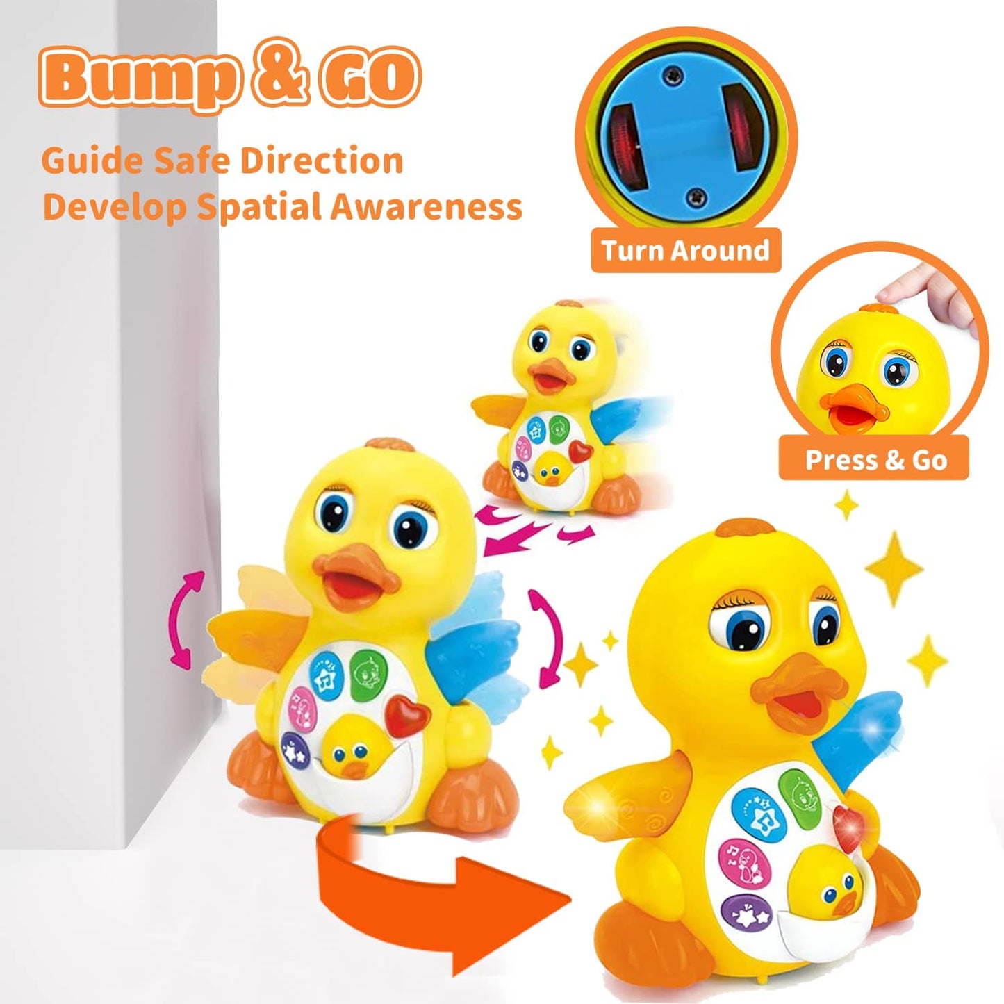 Dancing duck educational toy with music and lighting for babies