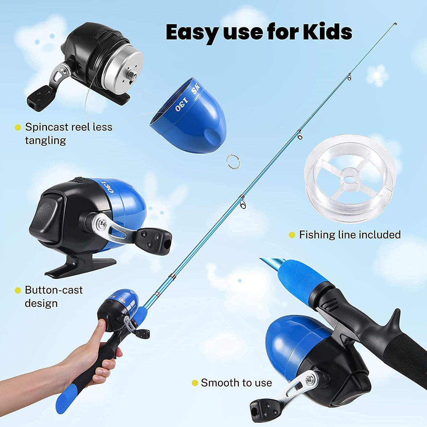 portable fishing rod and reel combos, Color: Sea blue