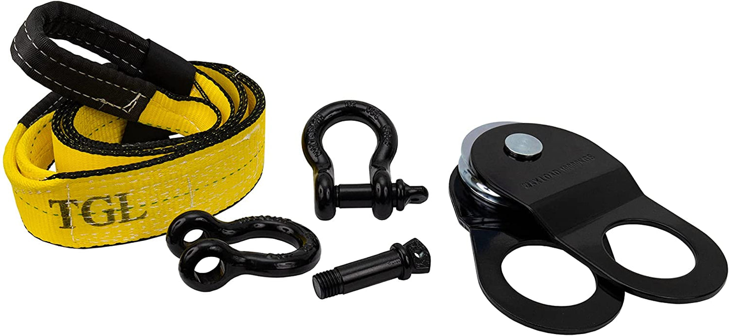 D-ring Shackle Tow Strap, 10 Ton Pulley (Yellow, Black)