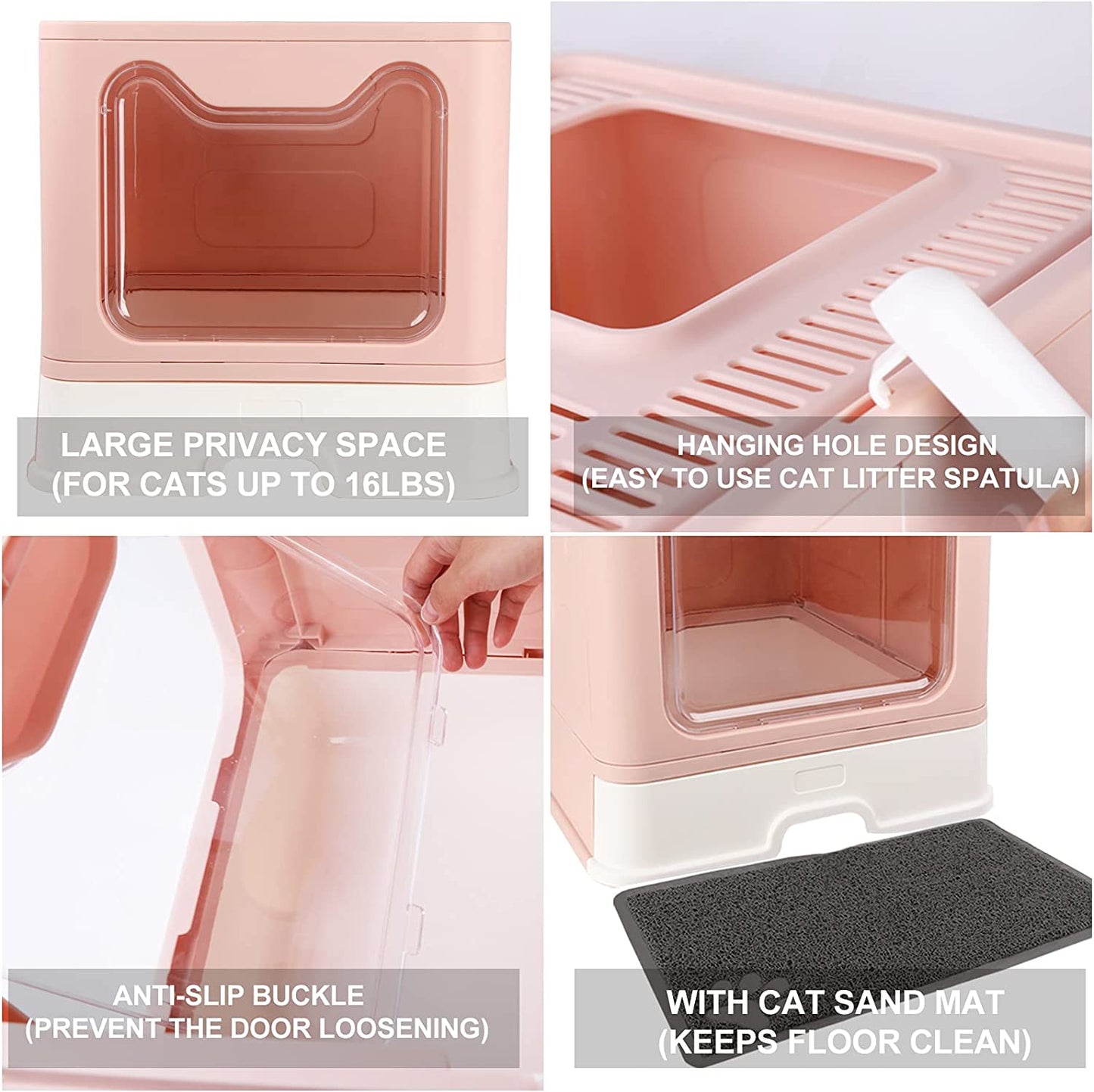 Collapsible litter box with lid for pets, pink