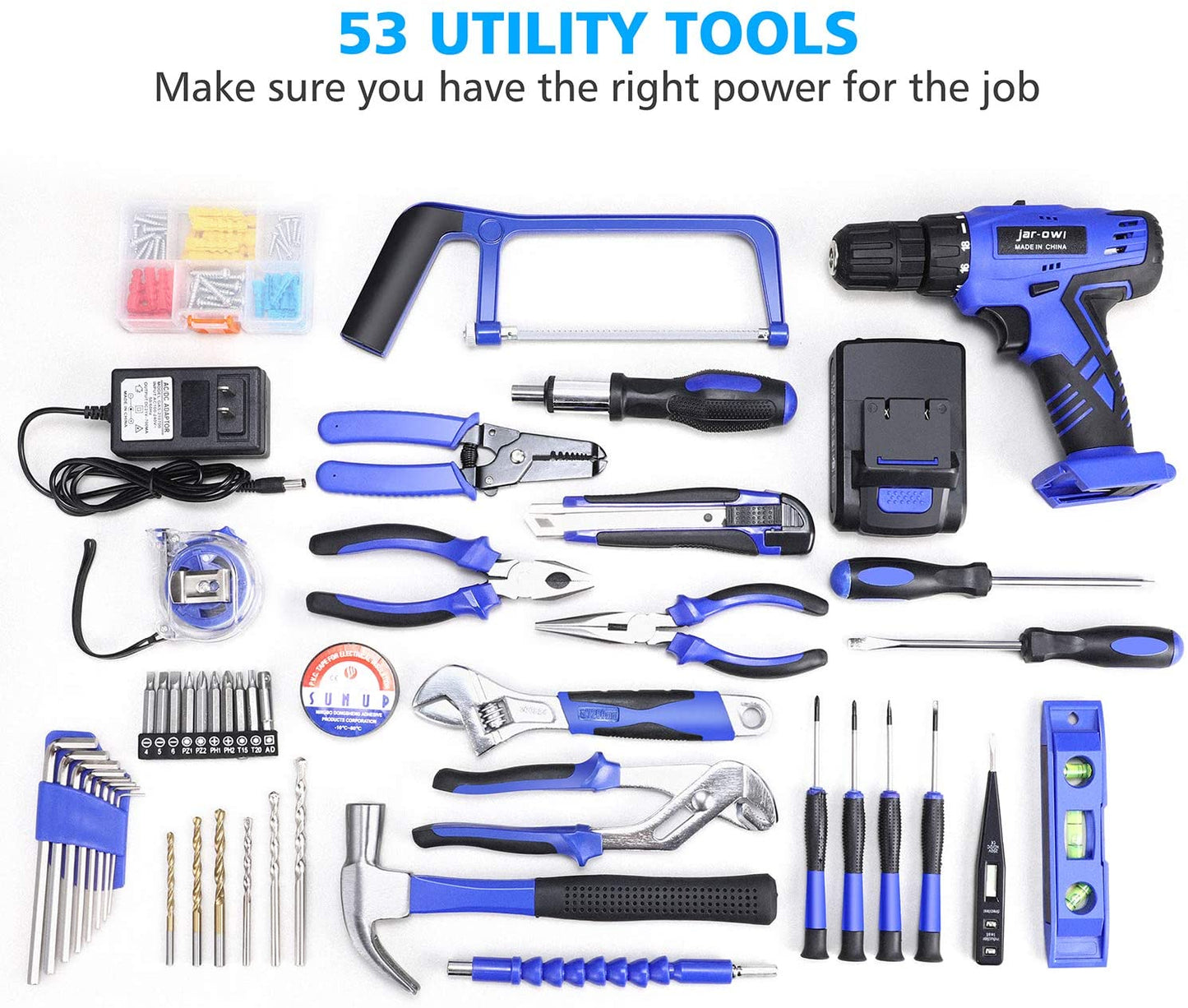 112 Piece Power Tool Combo Kits with Blue Cordless Drill