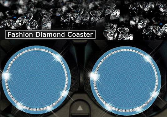 2 x Rhinestone Car Coasters (Blue)