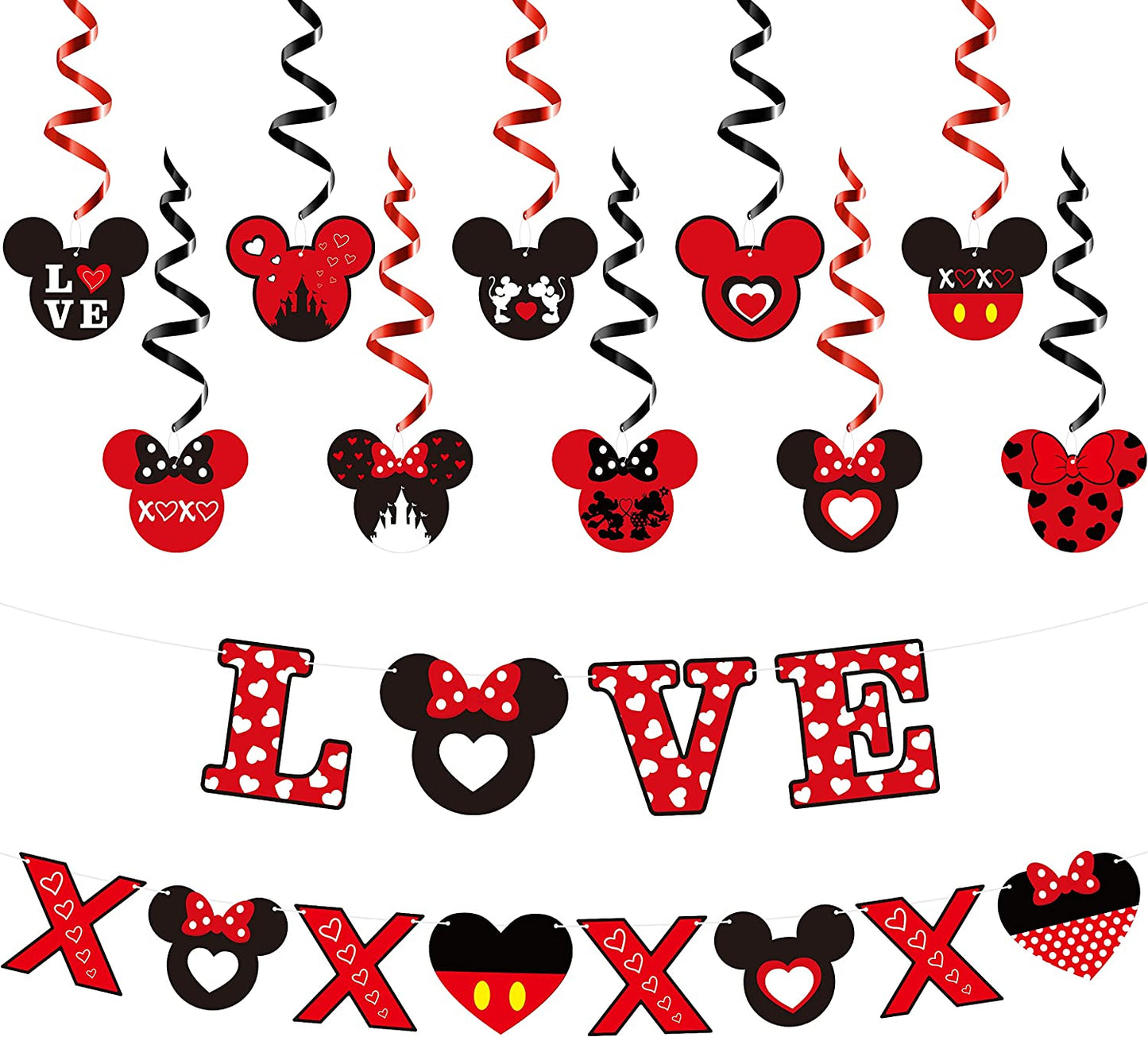 21p Mouse LOVE Banners with Hanging Swirls