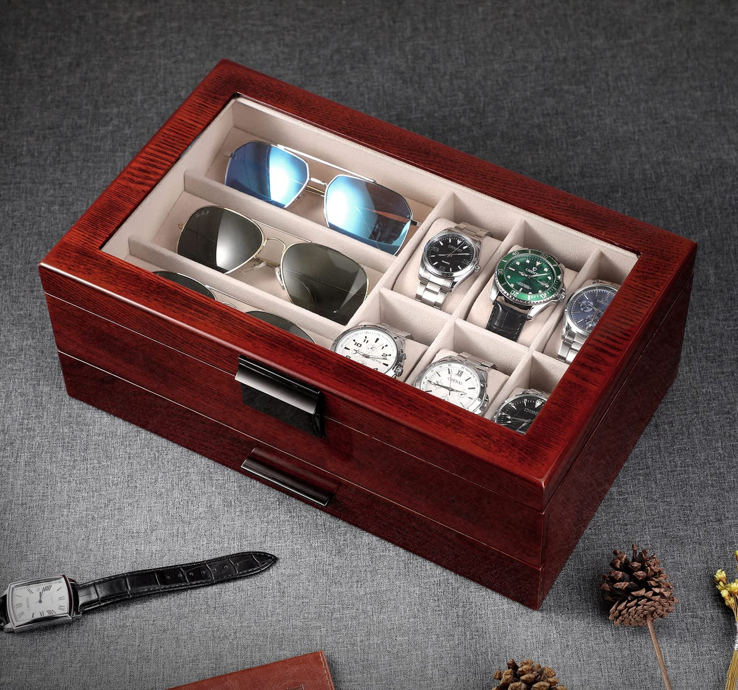 Wooden Box Organizer  For Watch & Jewelry, Color: Walnut Wood