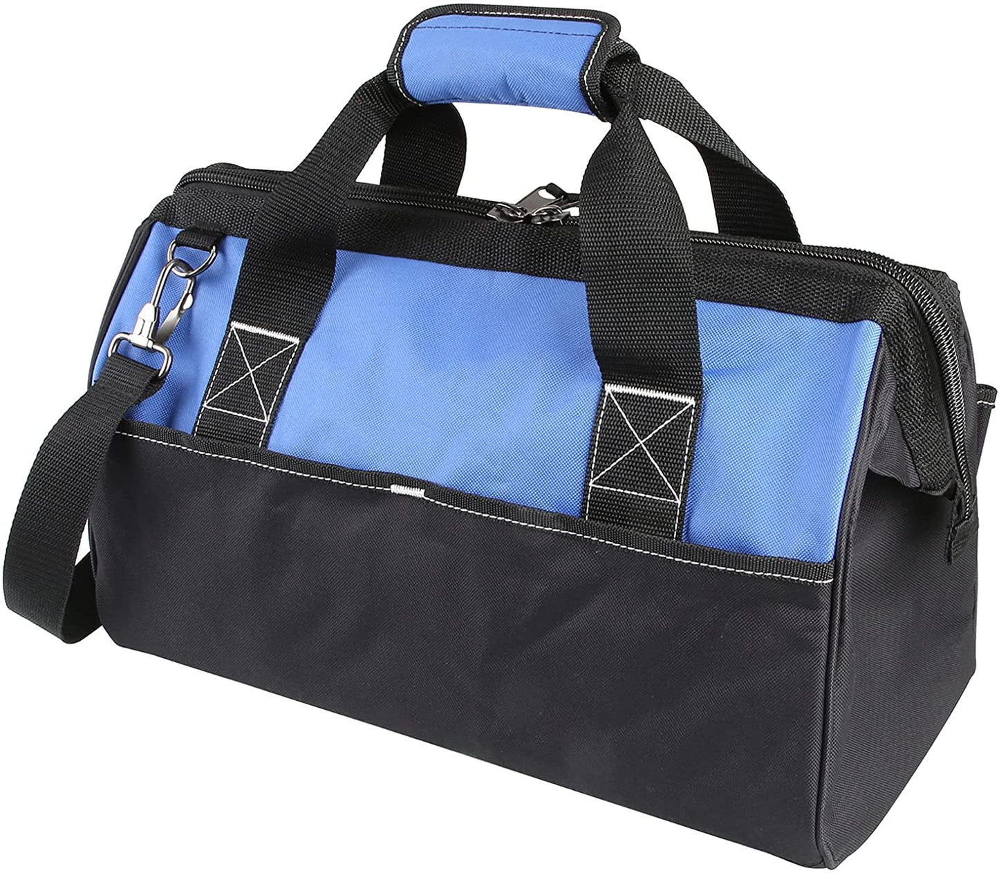 18" wide mouth tool bag with 14 pockets, blue-black