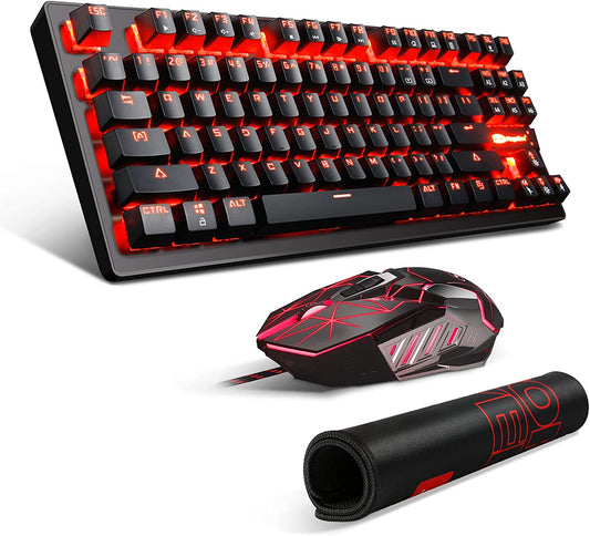 Mechanical Keyboard & Mouse & Mouse Pad Combo Red Light, Black