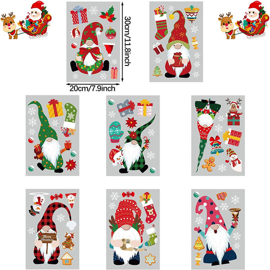 8 sheets of Christmas gnome window stickers