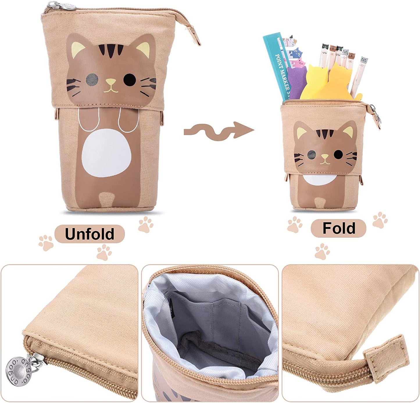 Office supplies kit (pencils, pens, clips) Adorable Brown Cat