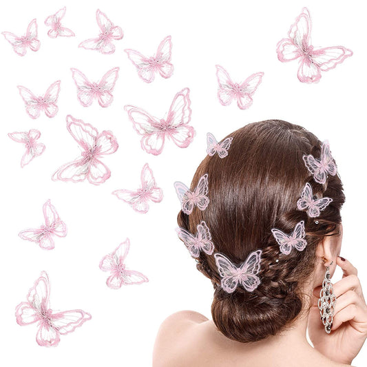 18 Pieces Butterfly Hair Clip, 2 Sizes, Pink