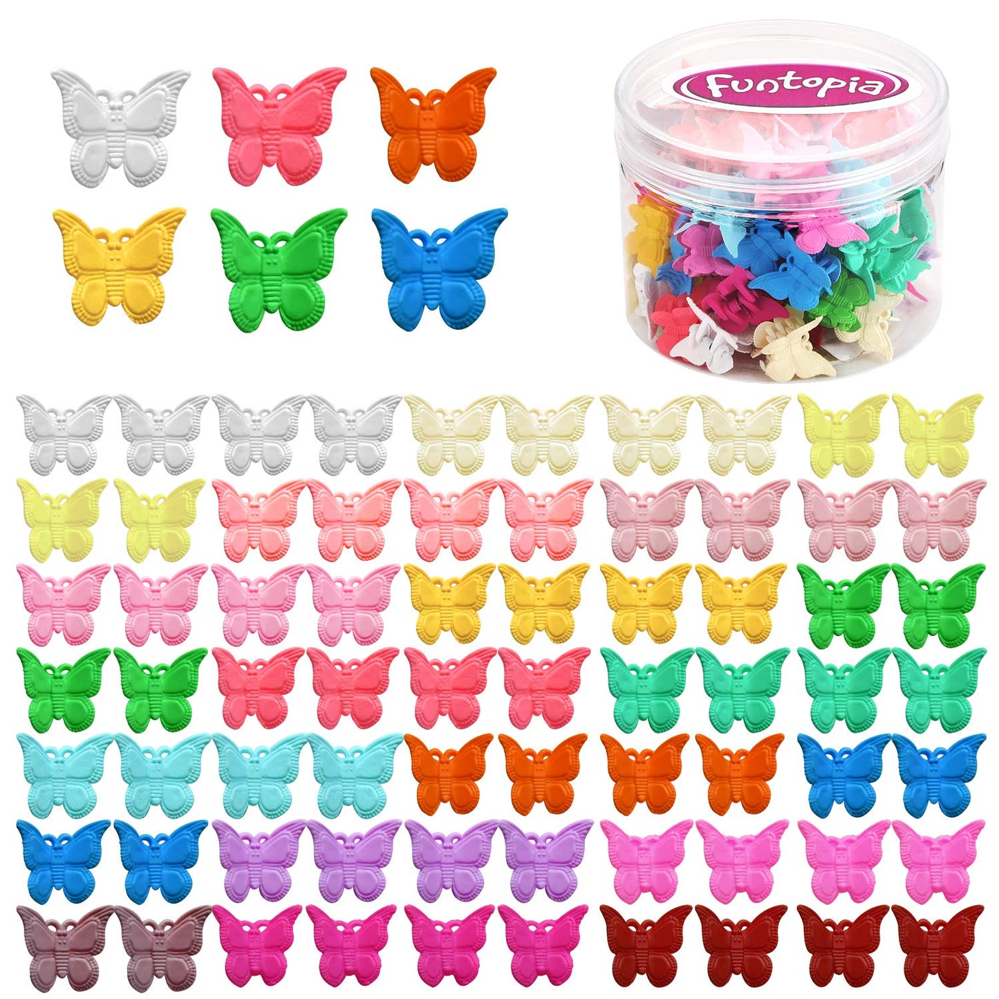 72 Butterfly Hair Clips, 18 Assorted Colors