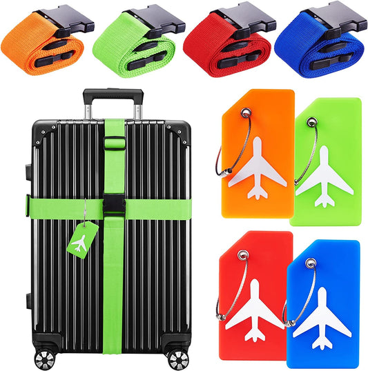 Pack of 4 Luggage Straps with Tags Color: Mix Color