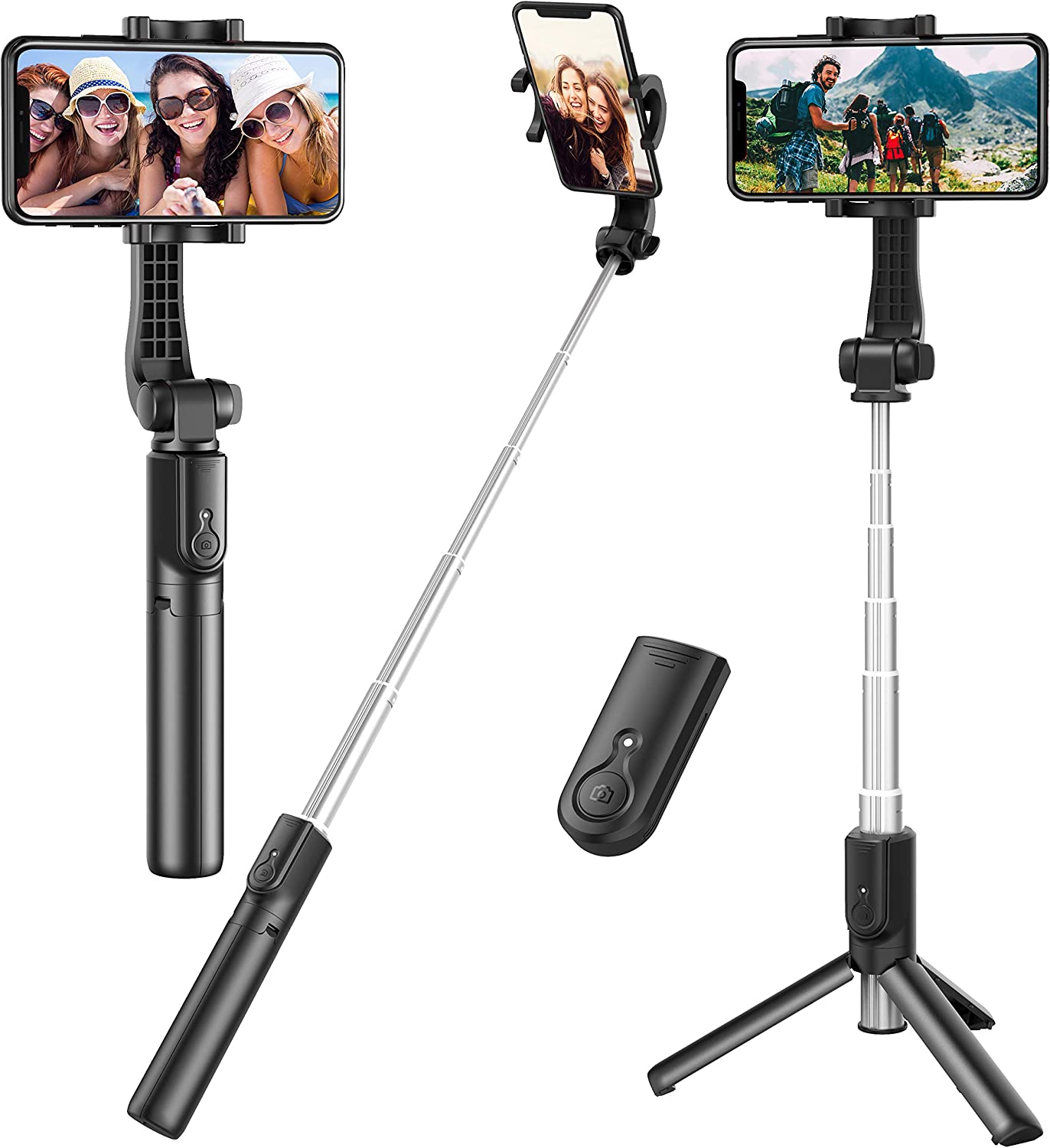 Extendable selfie tripod with wireless remote control