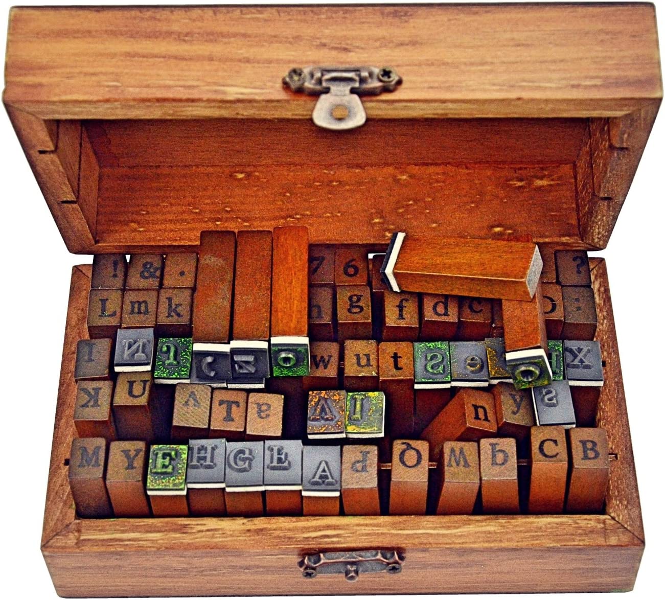 wooden stamps with numbers and symbols, Vintage style, kit 70 pcs