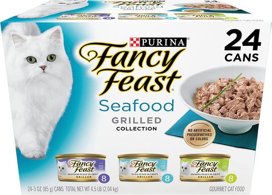Wet Cat Food Variety Packs, Grilled, (24) 3 oz, Seafood