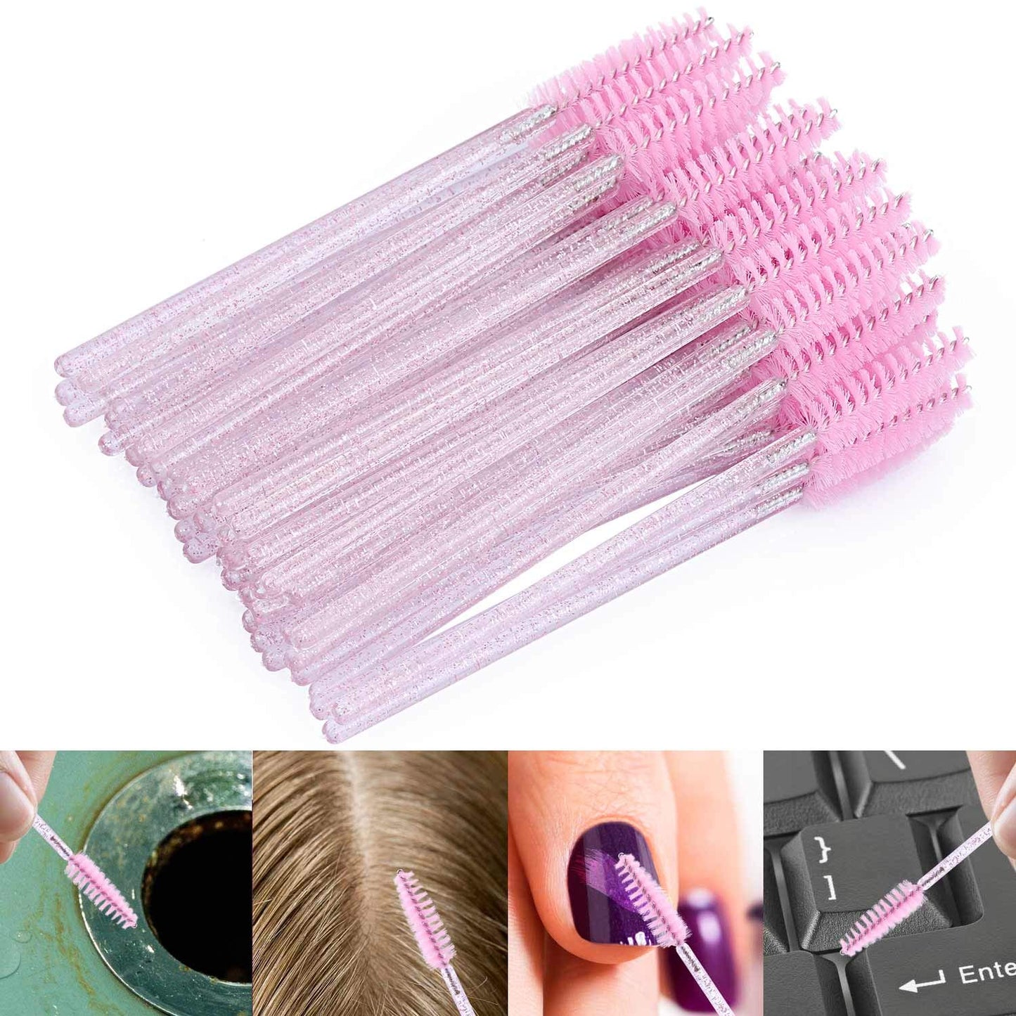 100 disposable eyelash brush, pink