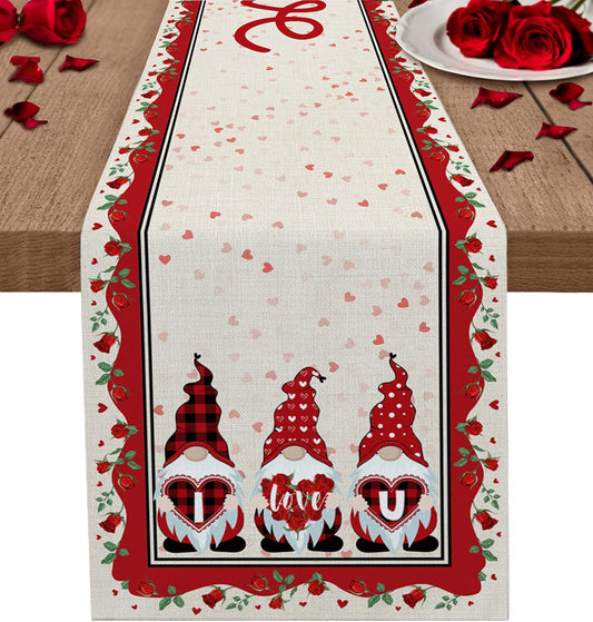 Valentine's Day Table Runner 13" x 90", Red & Cream