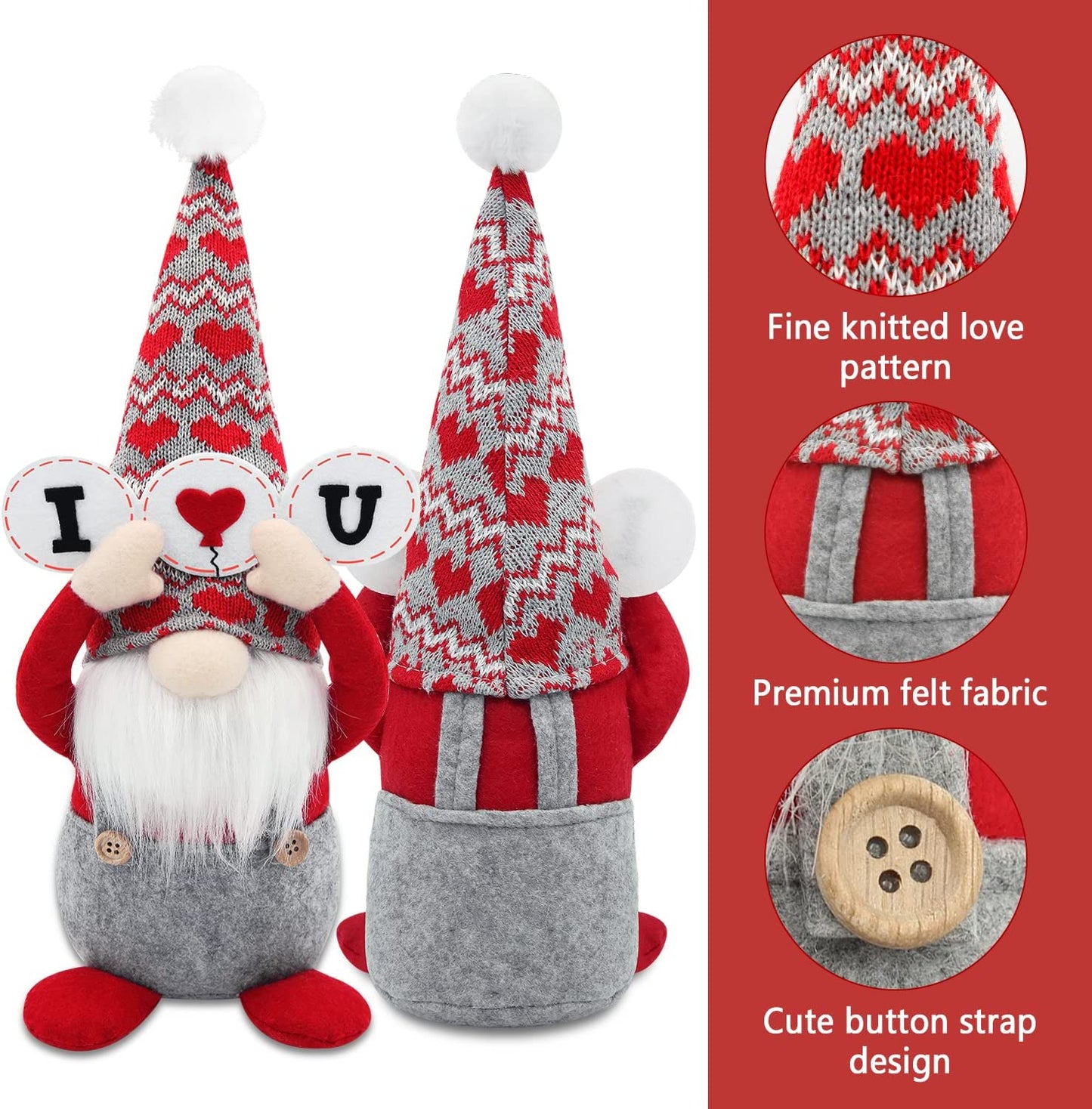 2 Pack Valentine's Day Plush Gnomes,