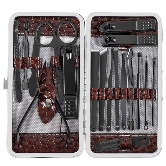 18-Piece Manicure Set with Case, Black-010