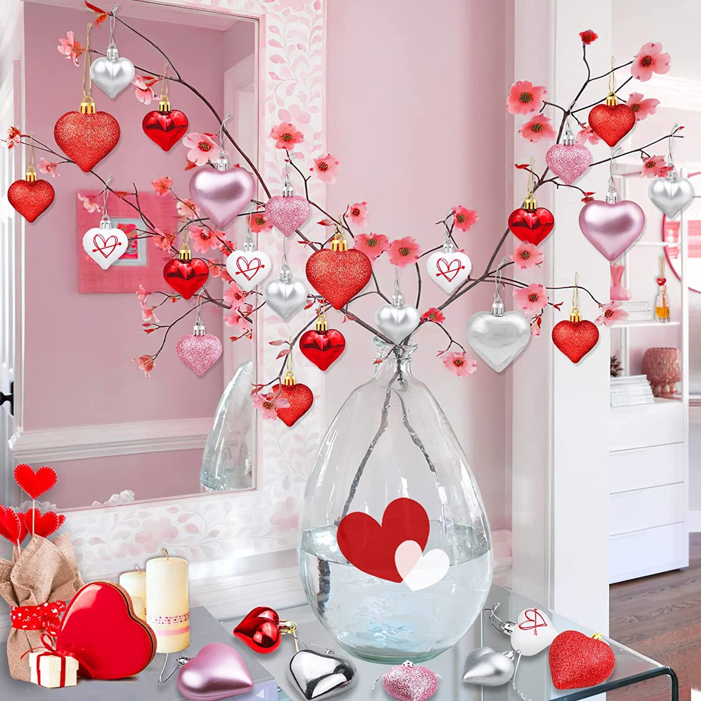 36 Heart Shaped Ornaments for Valentine's Day with 2 Sizes