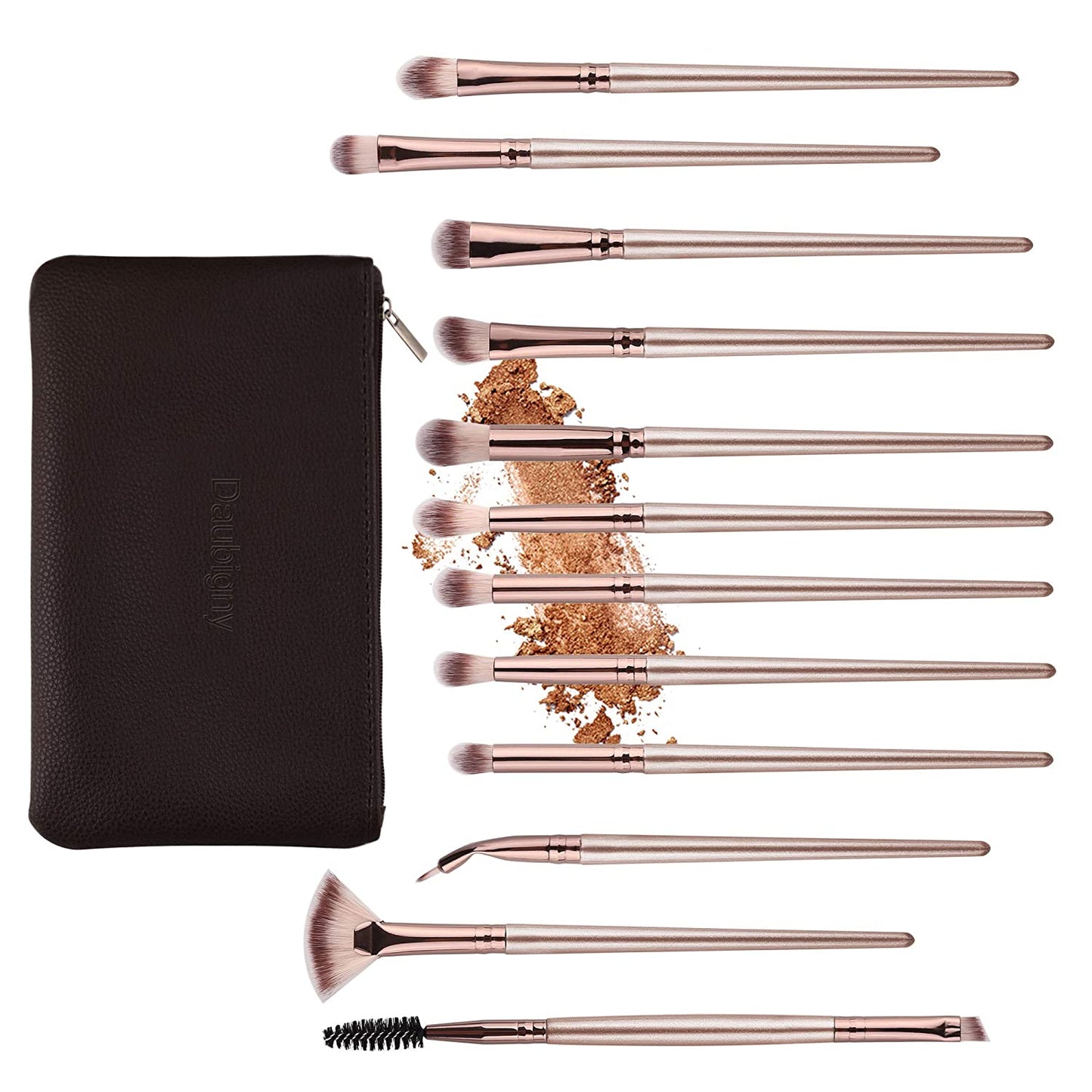 12 makeup brushes, with carrying bag, champagne gold