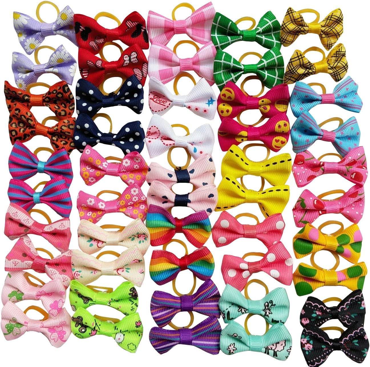 50 Pcs 25 Pairs Pet Hair Bows Mix Colors