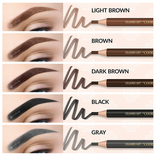 12 Piece Eyebrow Pencil for Marking, Filling and Lining, 5 Colors