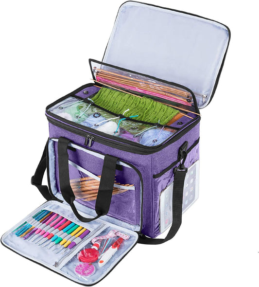 Knitting bag with interior separator. L with cover (Purple)