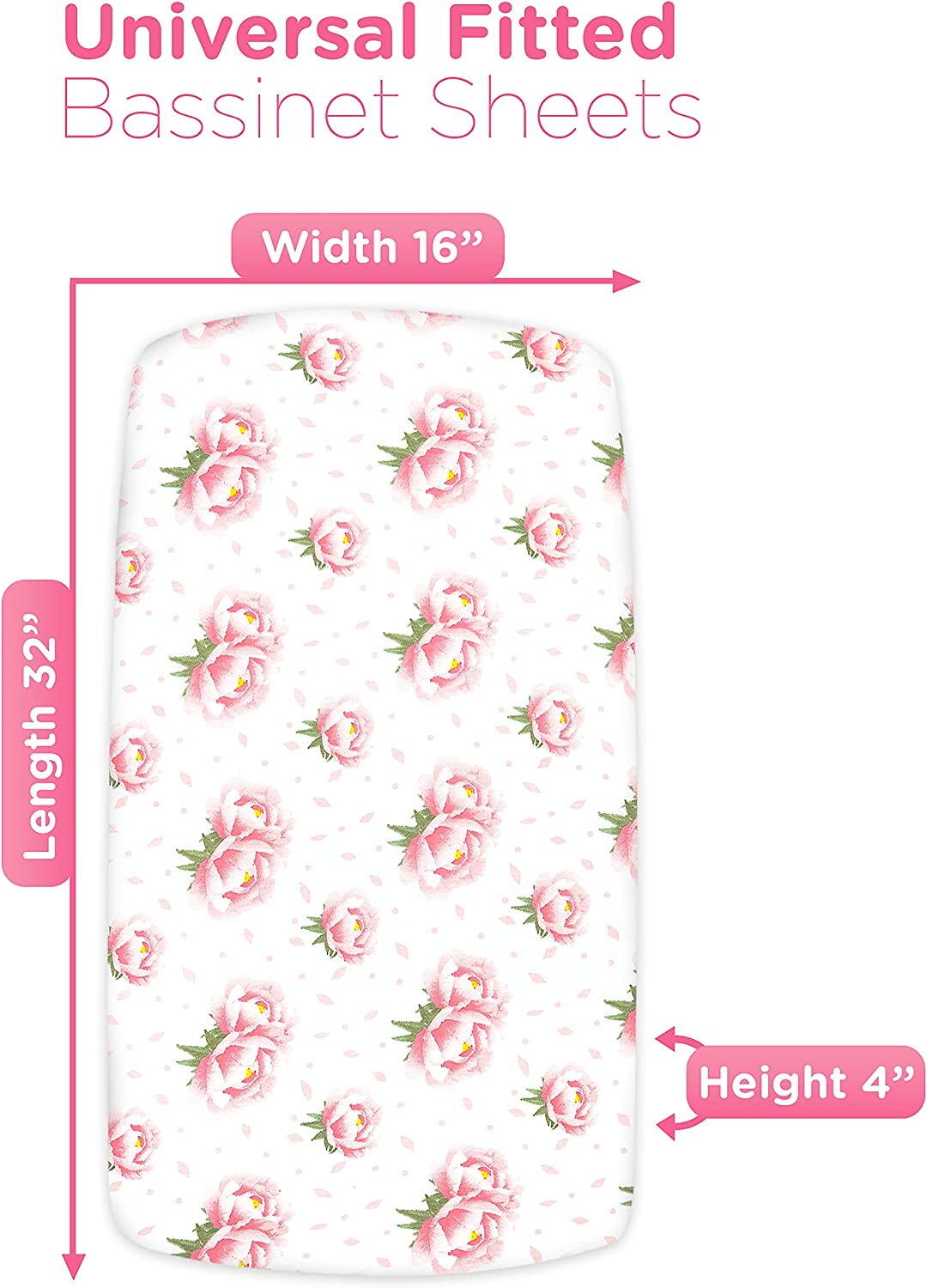 Crib Sheet Set, 3-Pack, 32" x 16" x 4", Rose Pink