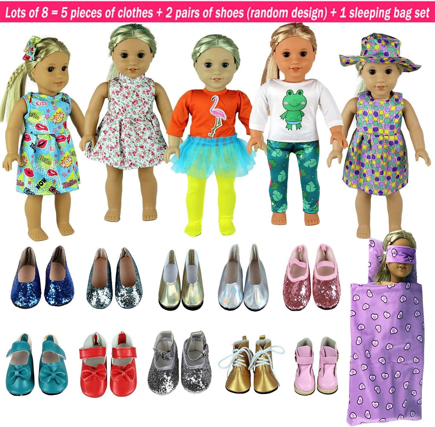 18 inch doll clothes set, Color: 8sets