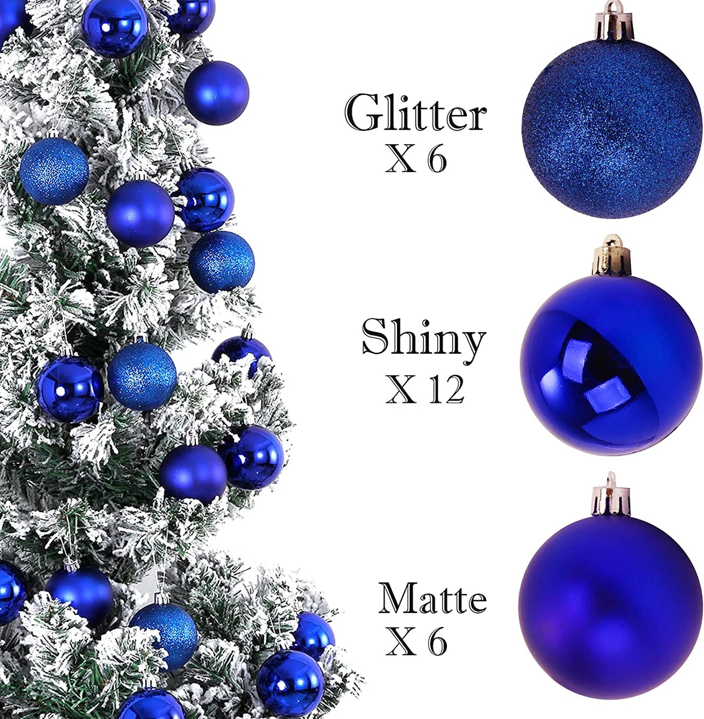 24 Christmas Baubles Tree Ornaments - Royal Blue