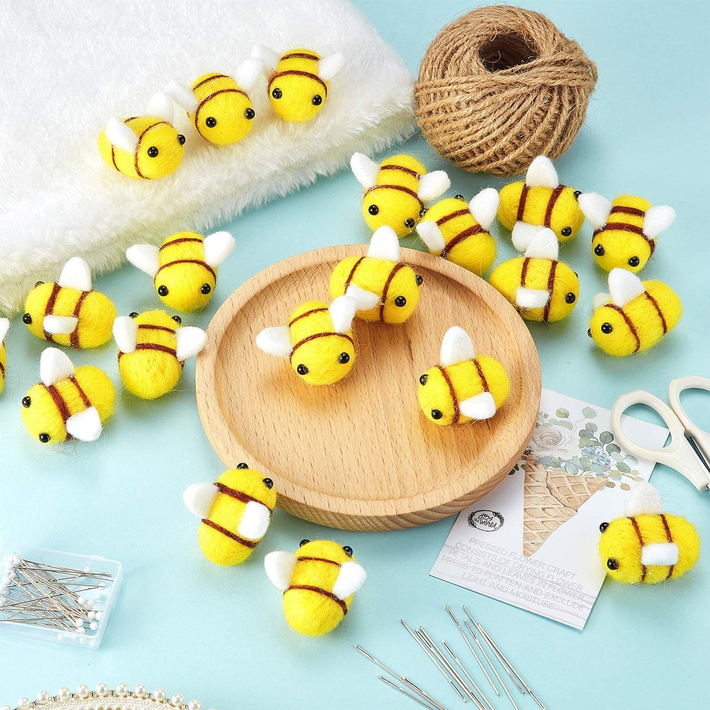 Wool Felt Bee Craft Balls, (20 Pieces)