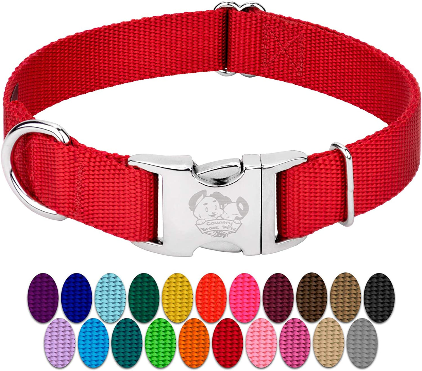 Nylon Pet Collar with Metal Buckle, Small, Red