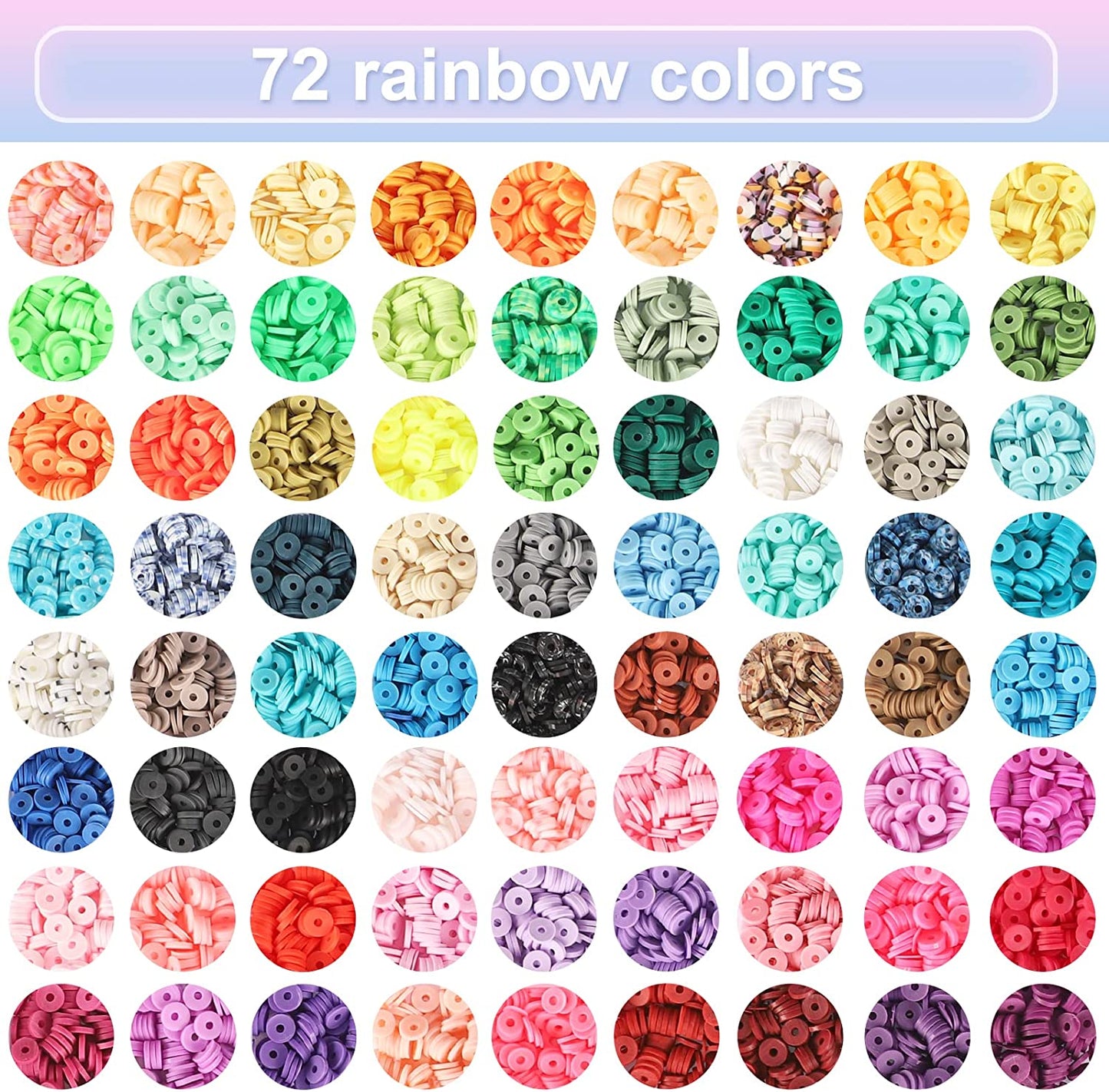 9000 clay beads for bracelet making, 72 colors