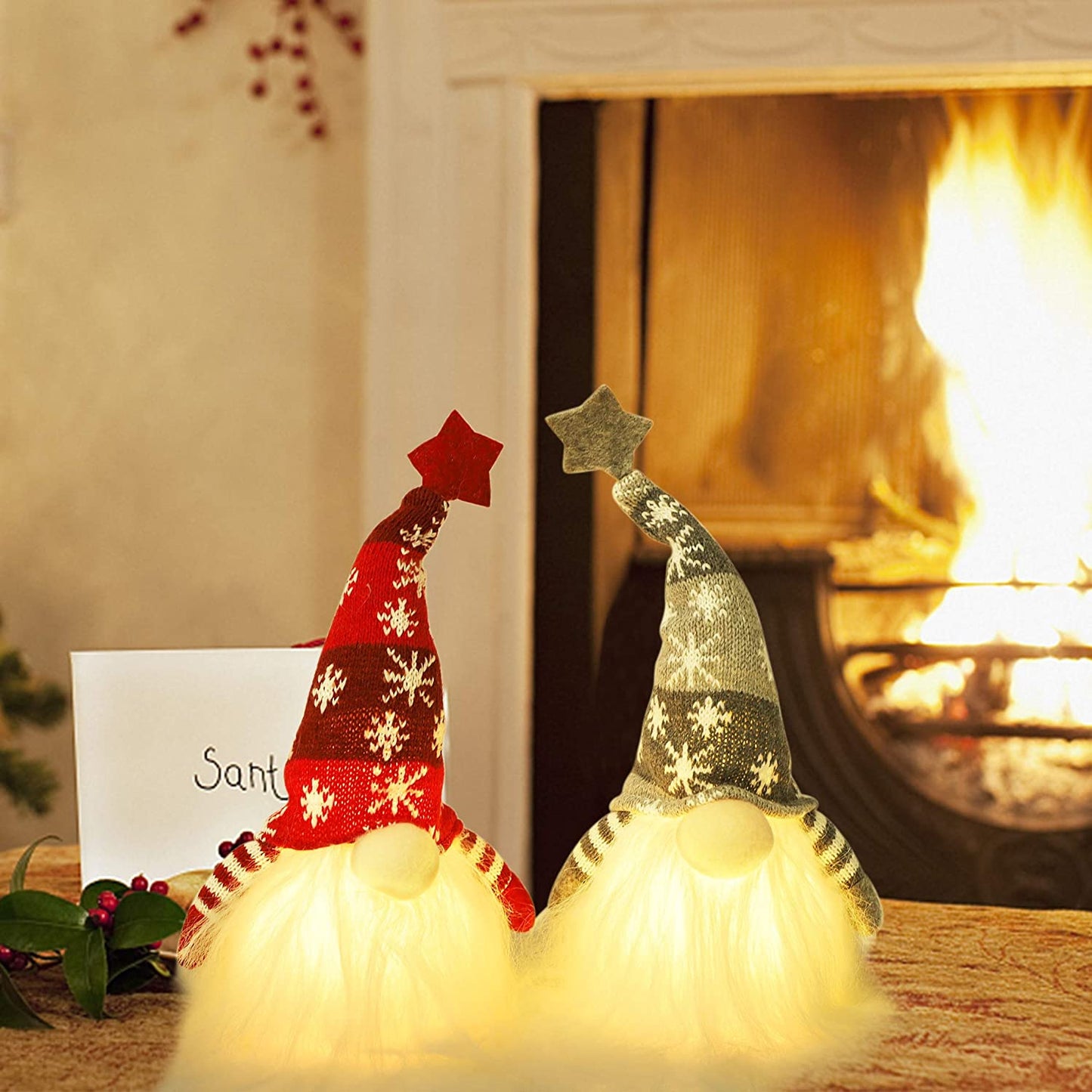 11" Light Up Christmas Gnome, 2 Sets