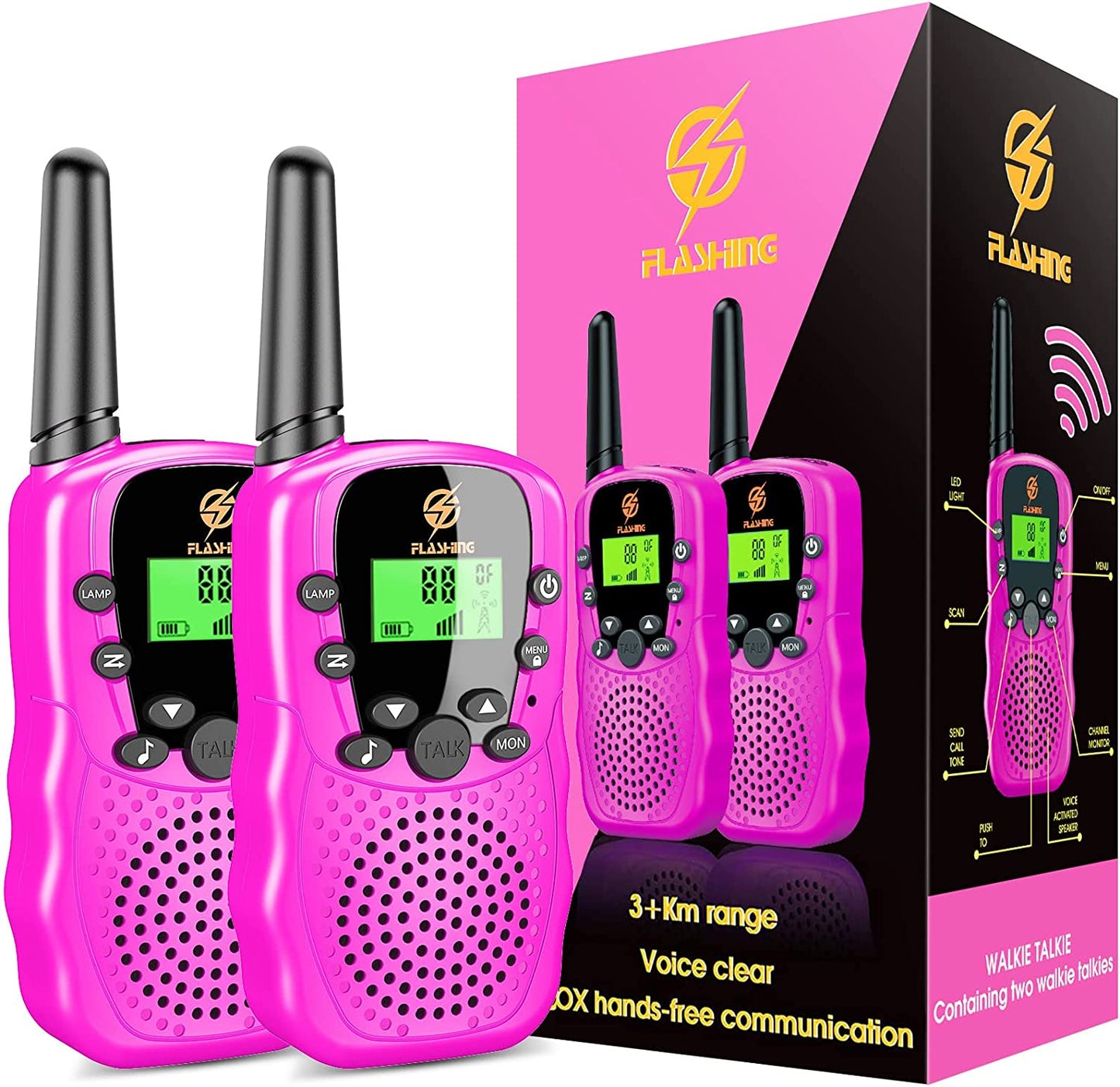 Kids Walkie Talkies 2-Pack for Ages 4-12 (Pink)