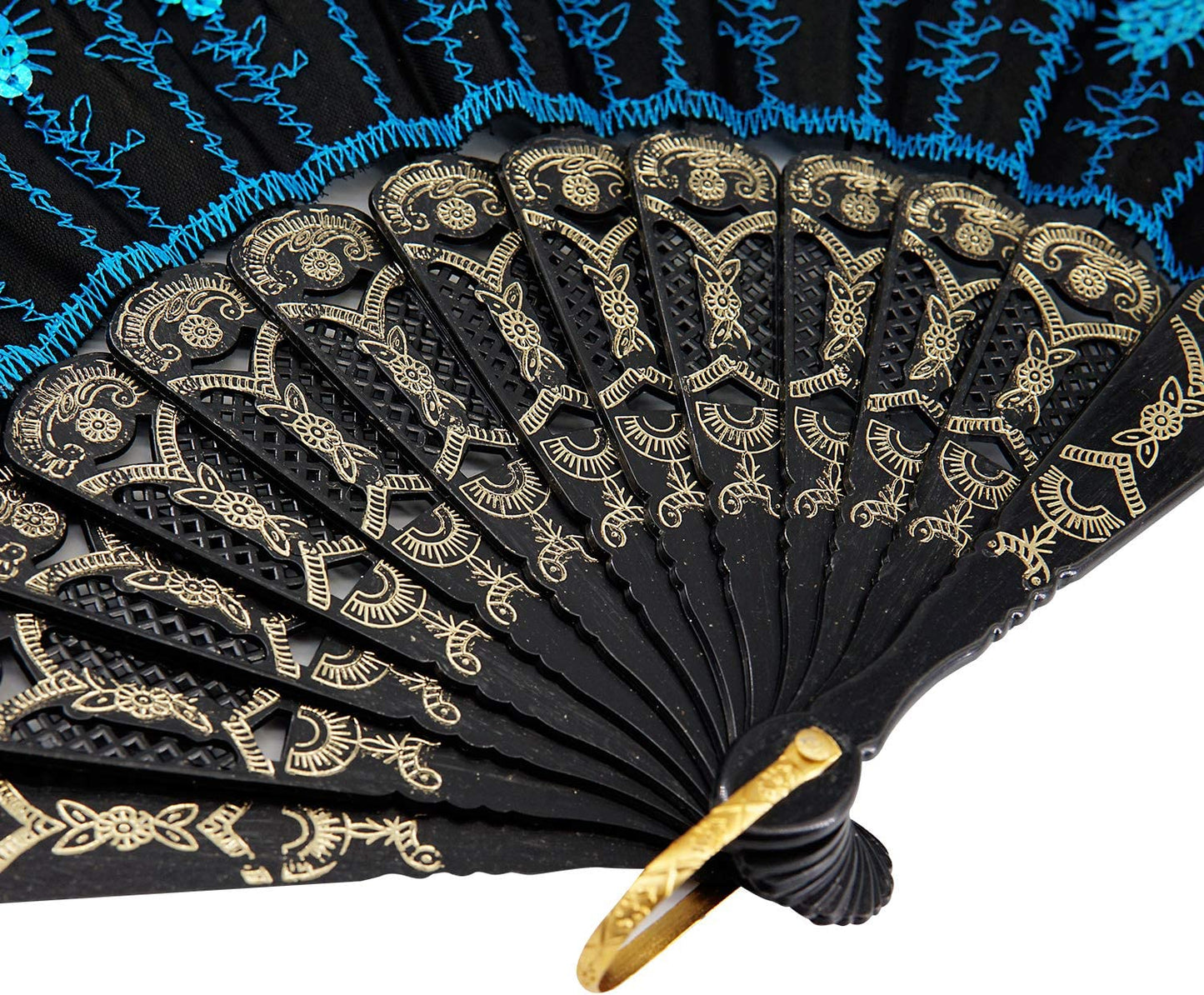 Elegant vintage style embroidered fan (Sky Blue)