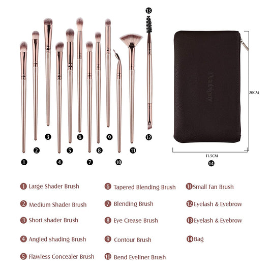 12 makeup brushes, with carrying bag, champagne gold