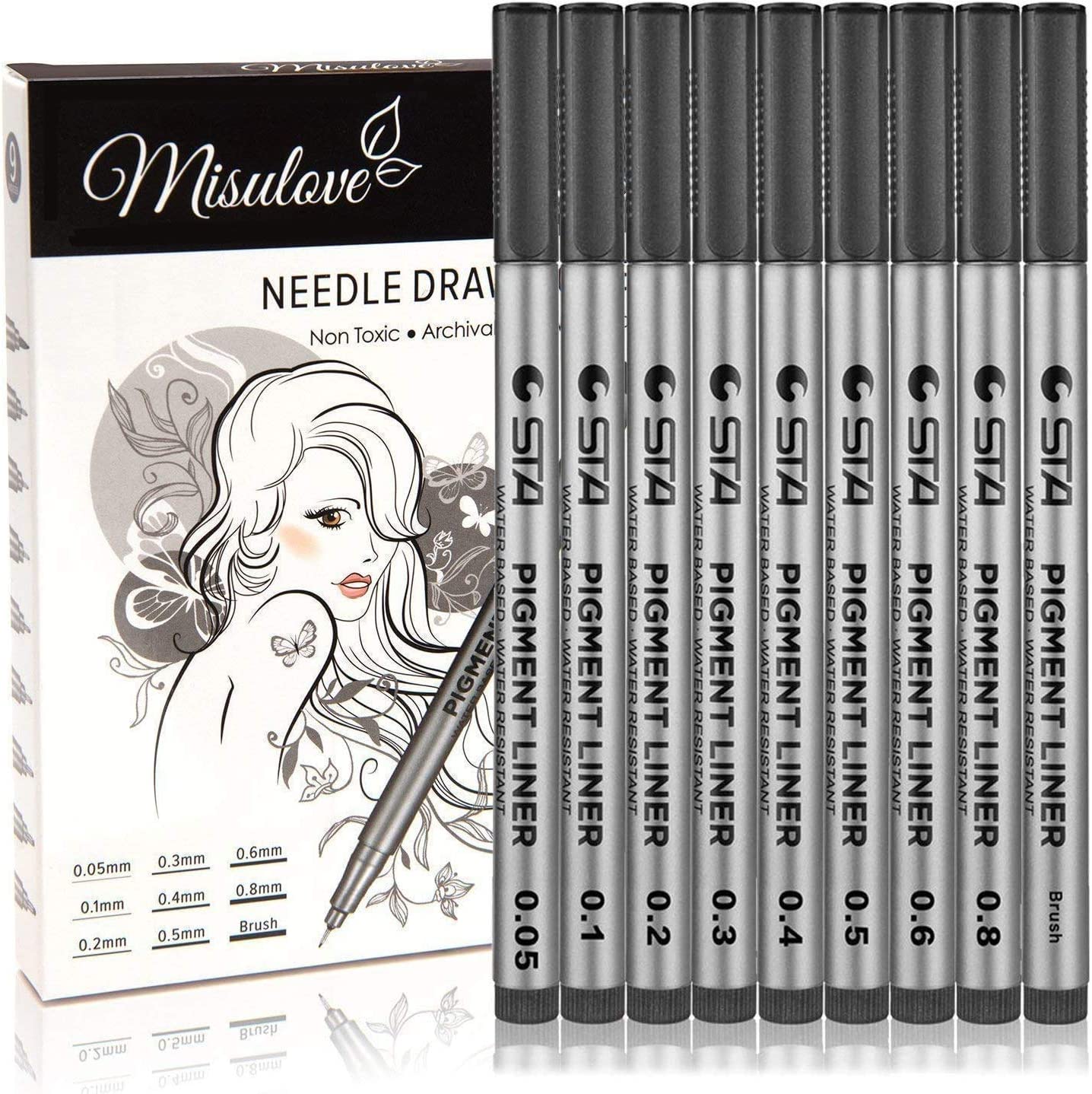 Multiliner Fine Point Drawing Pens (9 Sizes/colour:Black)