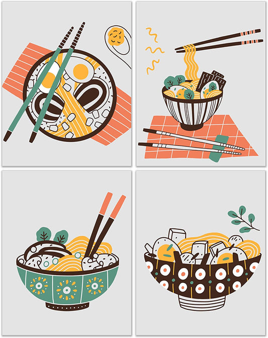 Decorative wall panels: Noodle Bowls - Set of 4 (11x14 inches)