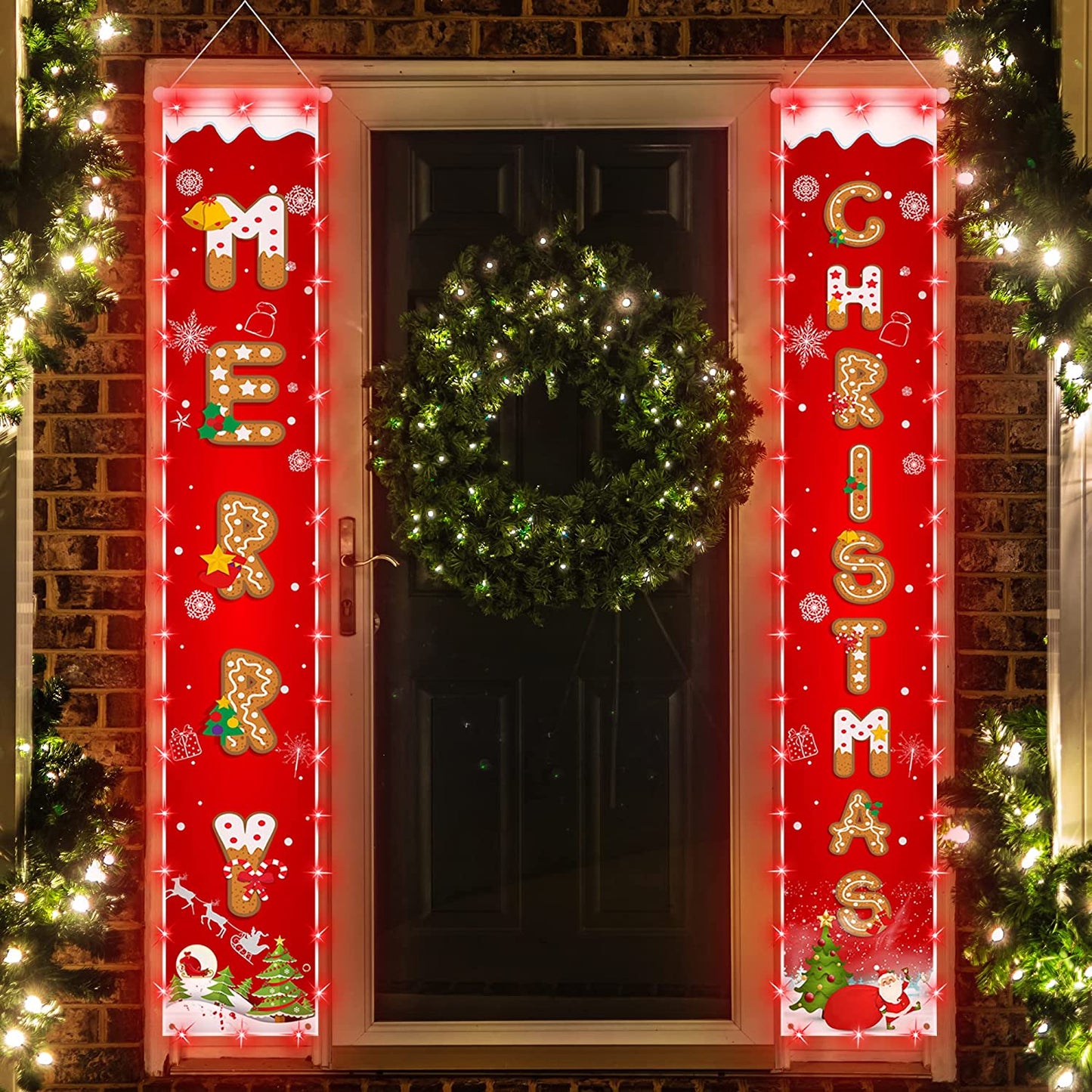 Christmas decoration banners with lights, Waffle-Red